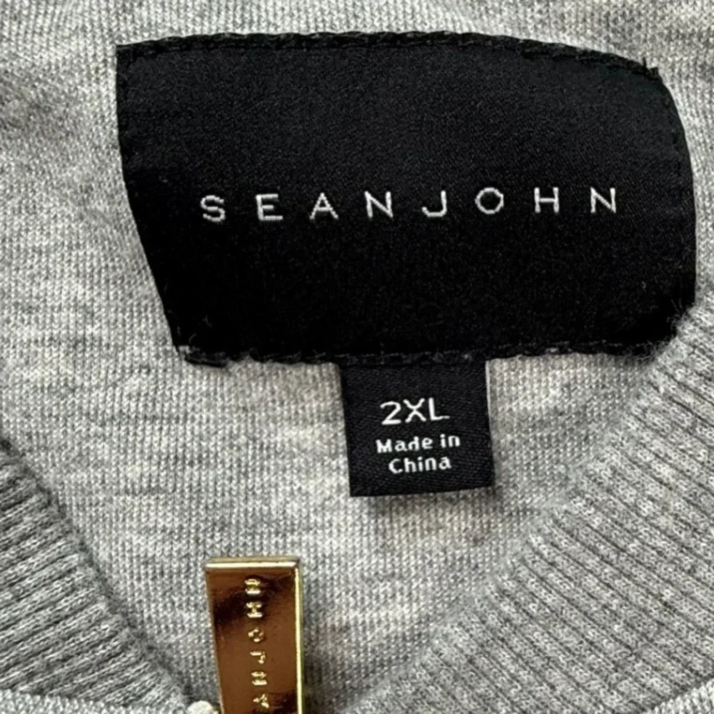 Sean John Mens 2XL Track Jacket Grey White Tan Colorblock Full Zip‎ Bomber Coat